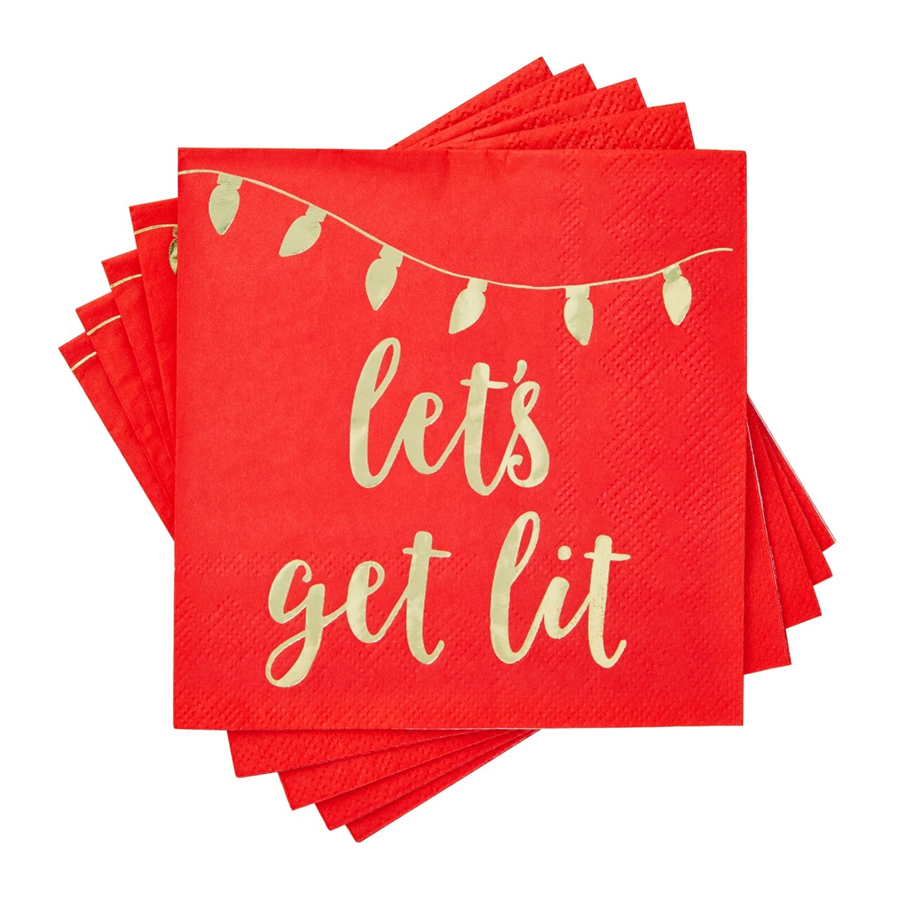 Juvale 50 Pack Christmas Cocktail Napkins, Red Let's Get Lit Design Holiday Party Supplies, 5 x 5 Inches, Red Napkins for Christmas Party